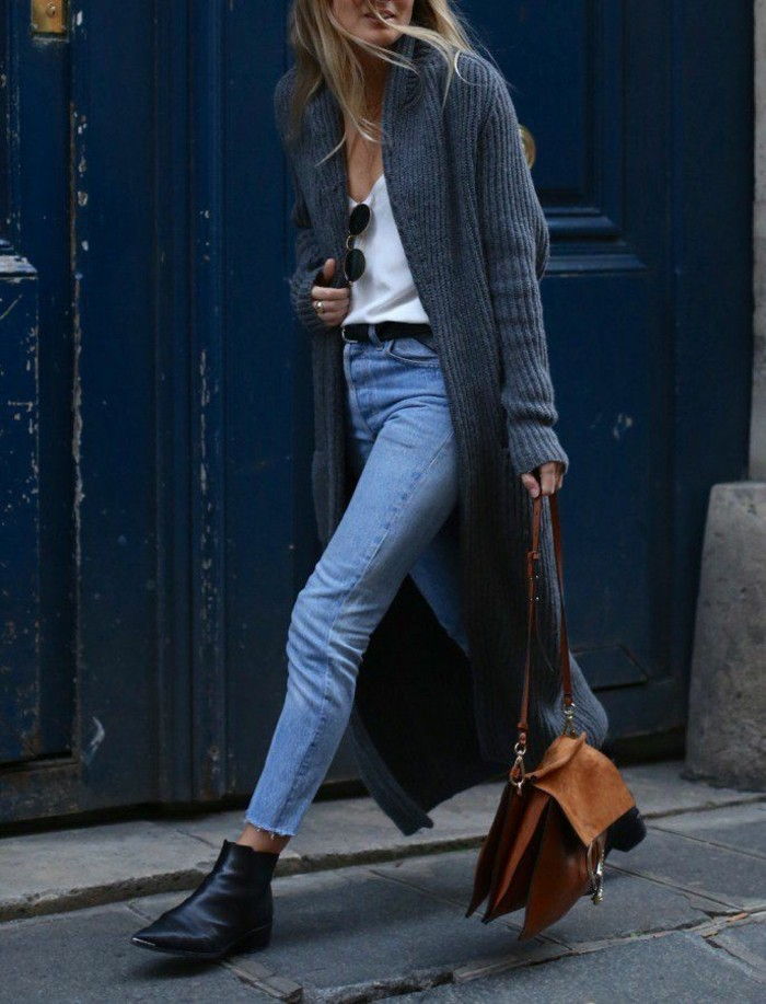 príležitostná-každodenné výbavy Jeans warm-dlhá-sveter-sveter-šedý