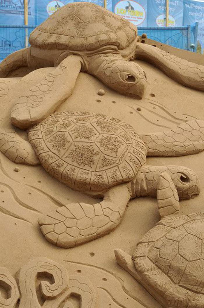 moderne sculture-da-sabbia tartarughe d'acqua dolce