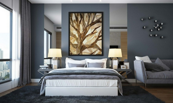 modern sovrum-design-färgbensin och grå