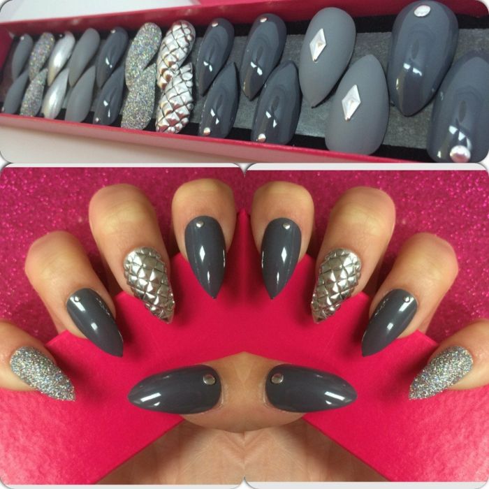 Konstgjorda naglar nagel design i grå och silver idéer för att utforma och dekorera konstgjorda naglar