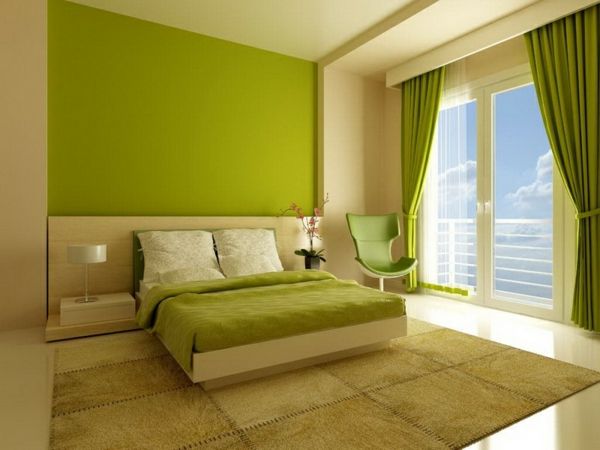 olive colore della parete verde interior design moderno camera da letto-in-Green