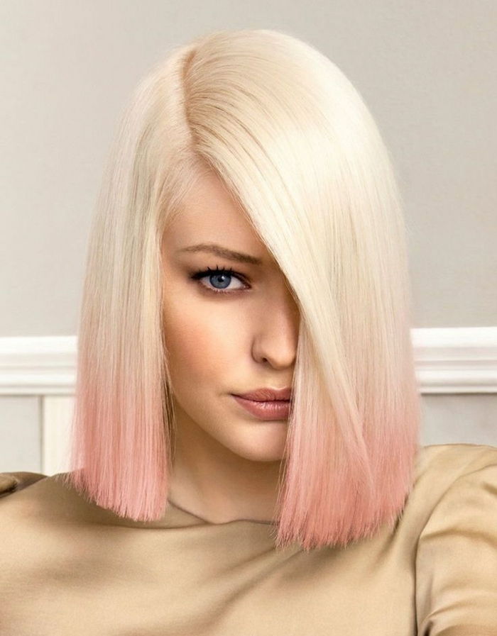 ombre plaukai blondinai rožinis antrojo sūnus plaukų pečių ilgis ombre išvaizdą