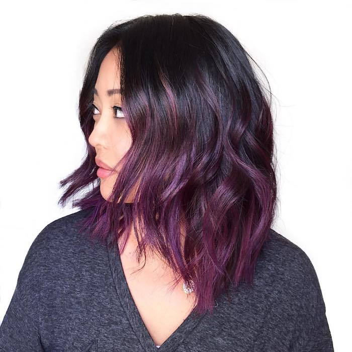 Ombre trumpi plaukai violetinės spalvos patarimai išgalvotas šukuosenos idėjas moterų plaukams