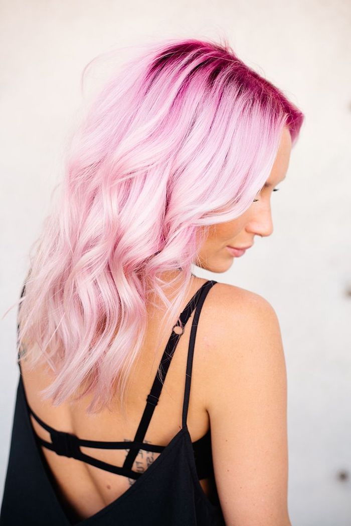 Ombre rožinės idėjos spalvos plaukų spalva išgalvotas ekstravagantiškas idėjas moterims