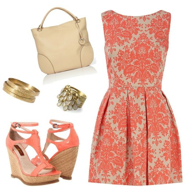 oranžovo-letné šaty-módne oblečenie-dámske-módne-sandále-s-kliny-topánky Klinové podpätky