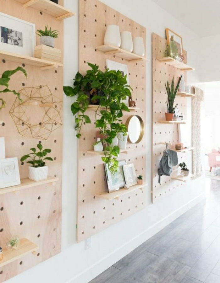 Regal-own-build-półka System-of-drewno-wielu zielono-plant-wazony-lustro obrazy-zdjęcia