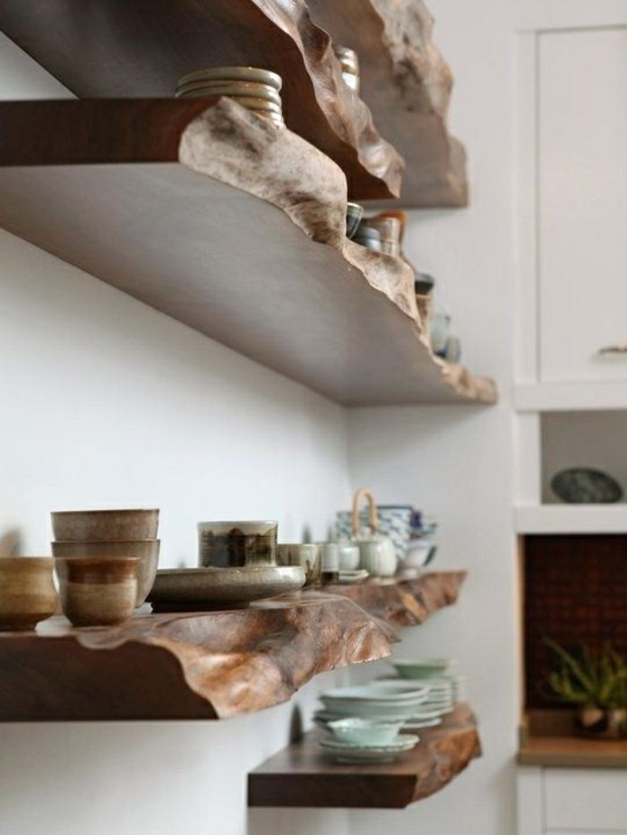 Regały-z-ciało stałe Regal-own-build-ścienne drewno-Teller-kubki-dekoracje-kuchnia półka