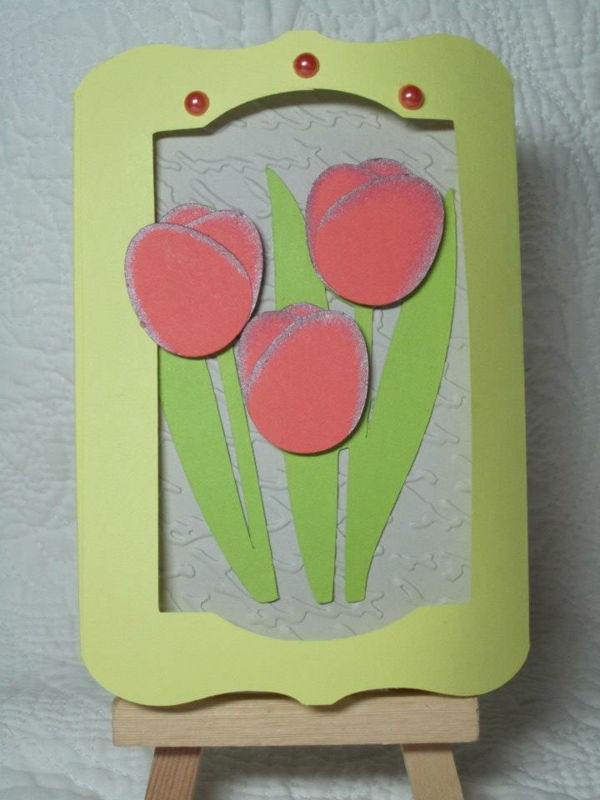 różowy tulipan majsterkowicz - zielona ramka
