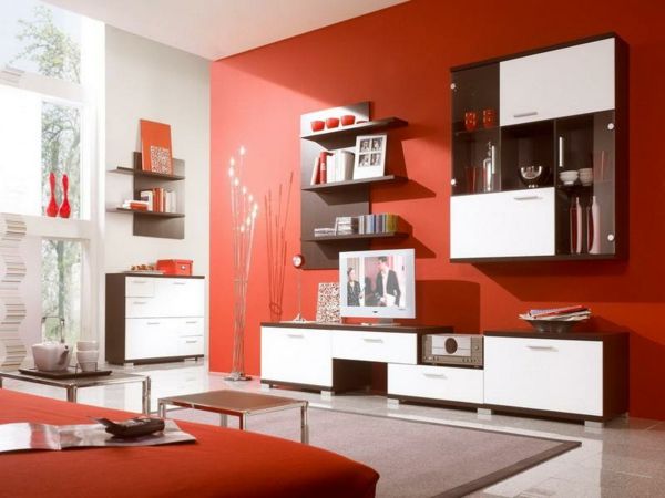 colore della parete rosso interni moderni di design idea