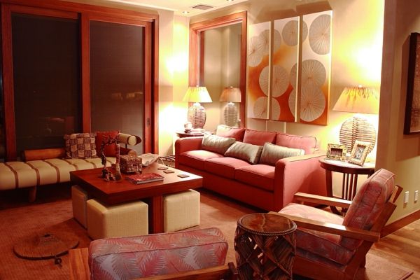 rød-living leilighet-dekorere