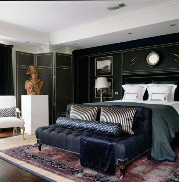 soverom design ideer moderne svart sofa