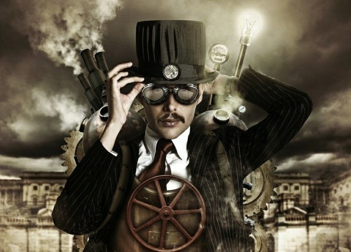 steampunk-vestiti-for-men-steampunk occhiali-steampunk-cappotto e cravatta