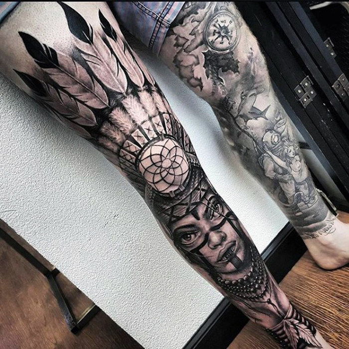 tetovanie motívy mužov, tetovanie nohy, tetovanie s indickými motívmi