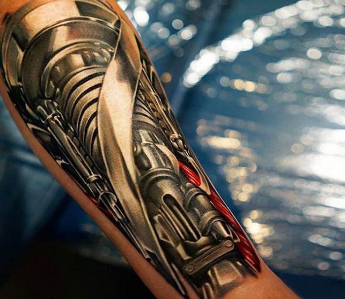 tatuaje motive bărbați, cyborg tatuaj prick, tatuaj pe antebraț