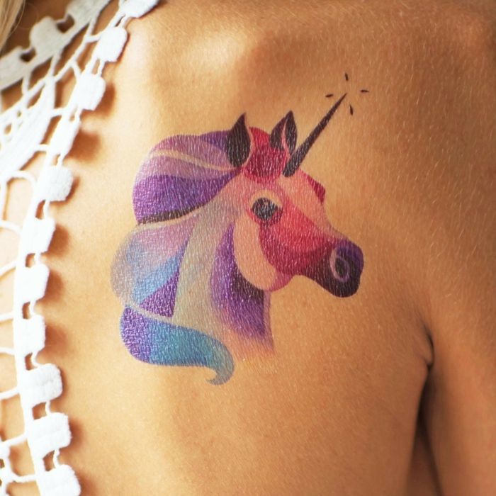 Motivos de tatuagem que gosta dos unicórnios não colorido unicórnio tatuagem idéia blusa de renda rosa azul roxo