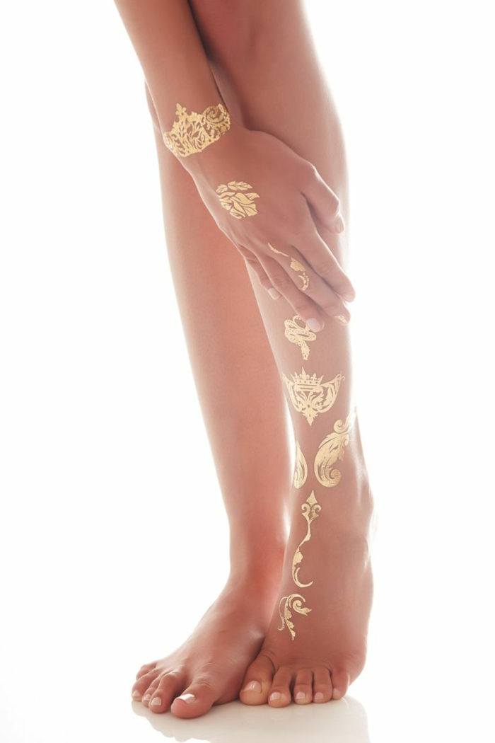 tattoo ombro mulher perna mão decoração dourada para o corpo inteiro grandes idéias para levar