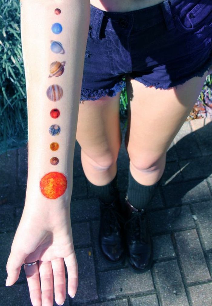 belas tatuagens cosmos sistema solar todos os planetas do nosso sistema venus marte terra sol mão