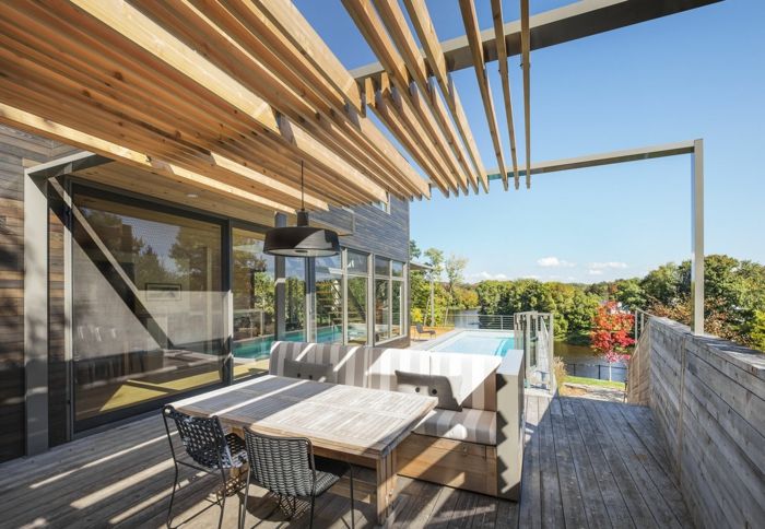 Ideja za teraso ideje leseno pohištvo na terasi bazen sončno sonce