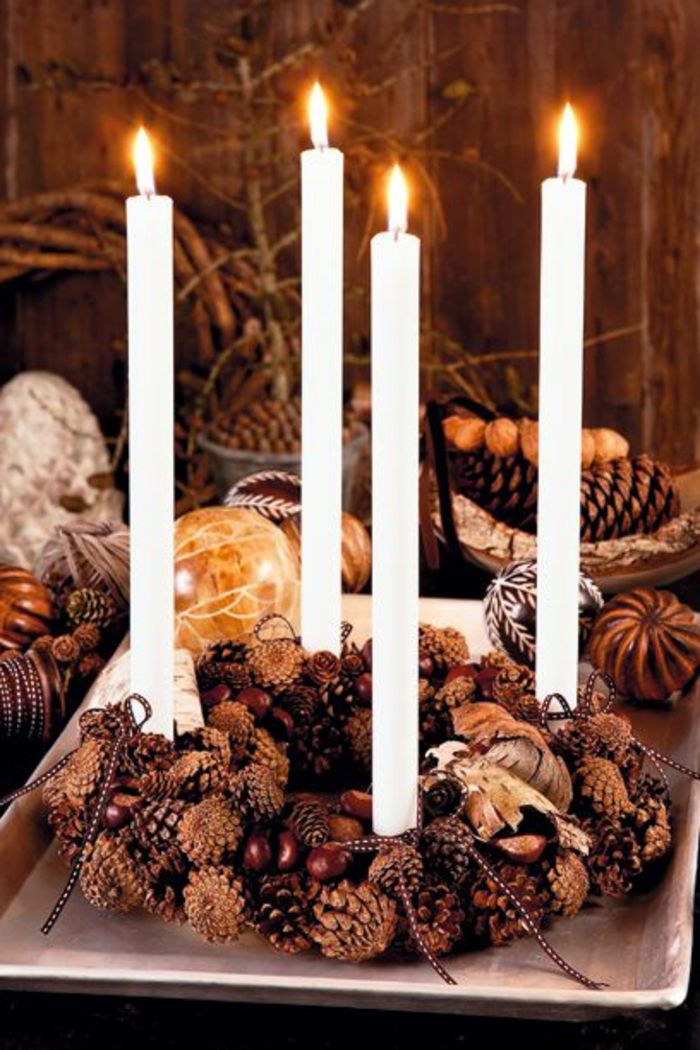 tischdeko-vianočné-Tinker biele sviečky