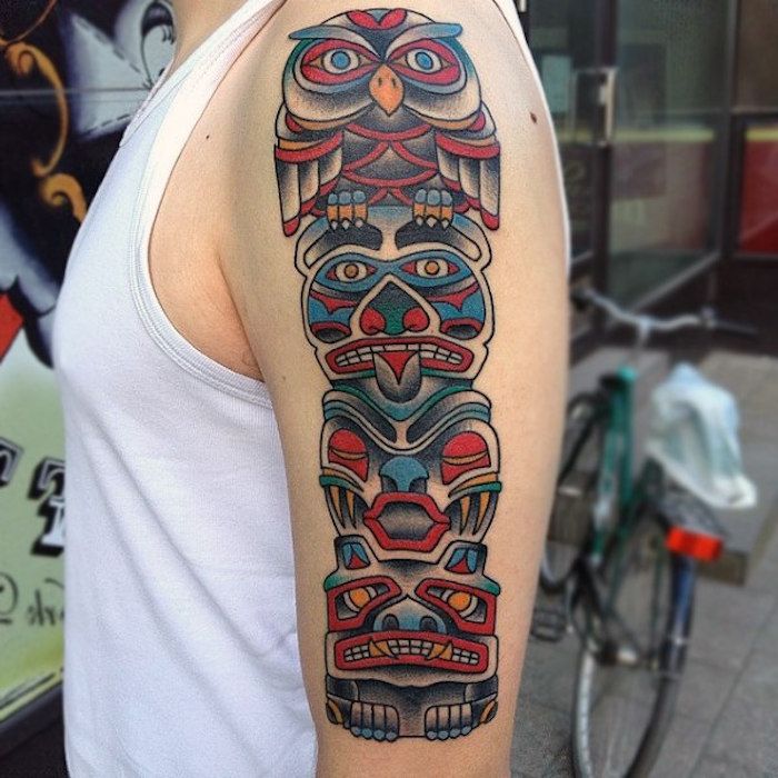 tetovanie motívy mužov, muž s farebným tetovaním na ruke