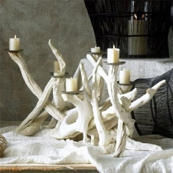 driftwood candleholder - baltas dizainas