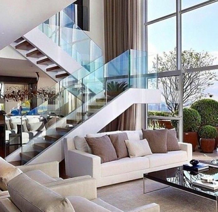 Laiptų-su stiklo turėklai, gyvenamasis kambarys dizaino