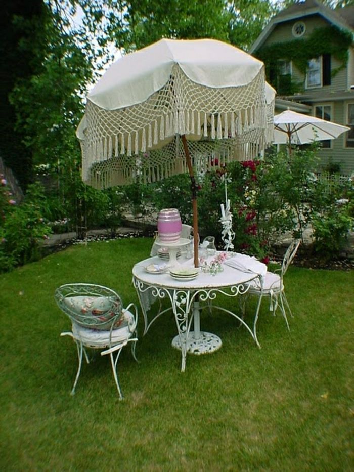 vintage Parasol Garden-bielo-pletenie Záhradný nábytok z tepaného železa zberného Rosen