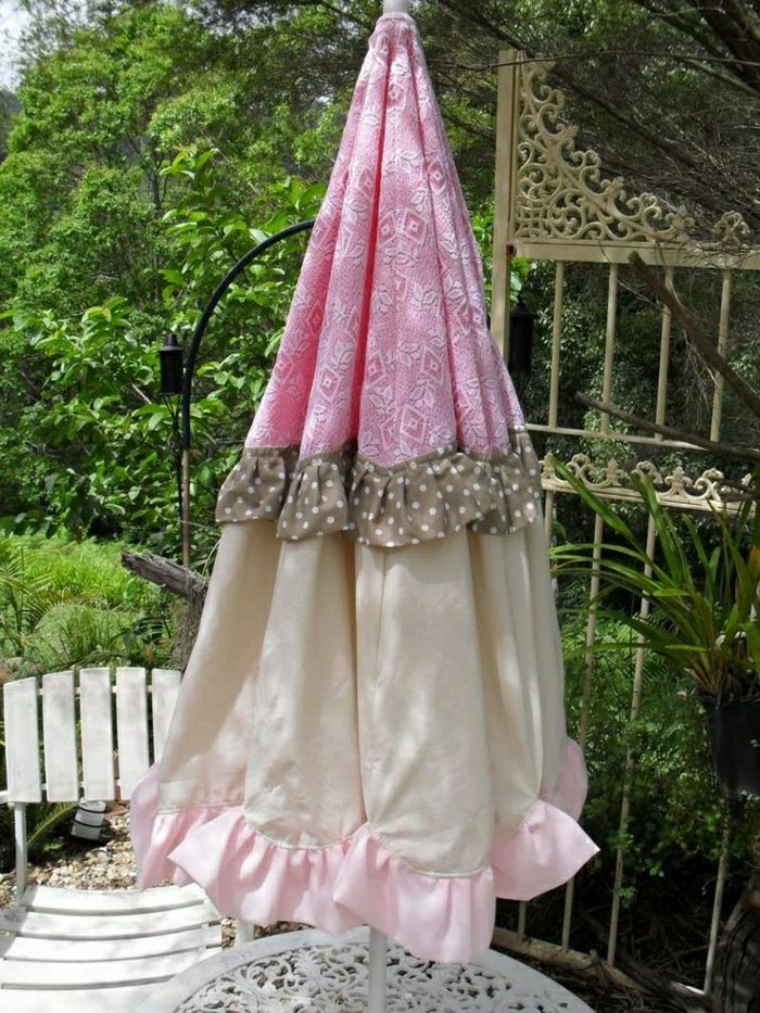 ročník textilné Patio dáždnik ružové-hnedá-béžová bodkami