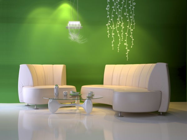 barvne ideje zelene barve belo pohištvo - moderna osvetlitev