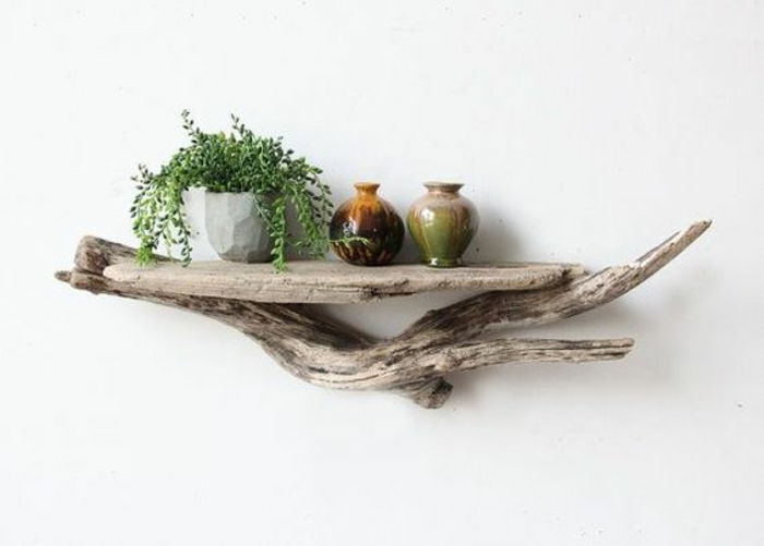 Półka ścienna-own-build-z-driftwood roślin wazony Dekoracje-dekoartikel-wanddeko