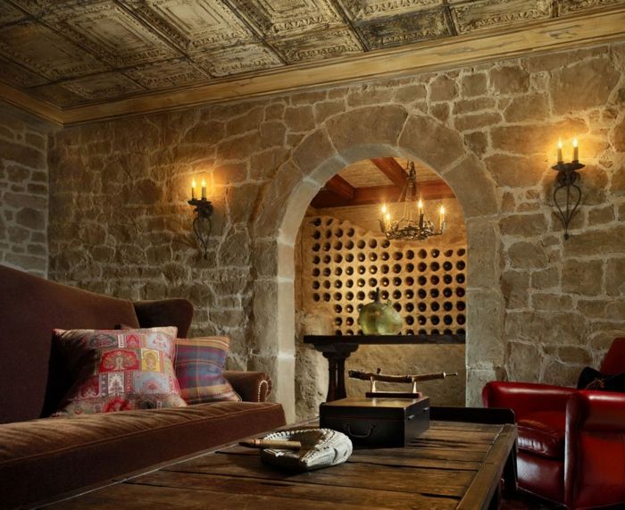 víno stojan drevo vlastné stavať celú stenu pre stojan na víno použitie finca štýl mediteranien španielčina štýl