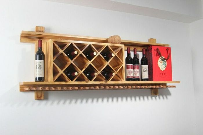 víno fľaše skladovanie nápady vo vínnej pivnici víno stojan visí na stene nápady drevený drevený nábytok