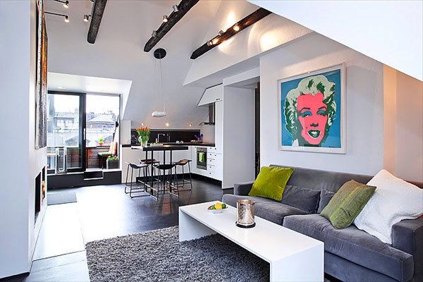 levande-idéer-för-liten-lägenhet-levande-i-skandinavisk stil-intressant bild på väggen