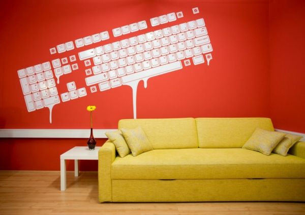 dnevna soba-design-dnevna soba-set-einrichtugsideen-dnevna soba-moderno-stena dizajn-rumeno-kavč-rdeče-steno
