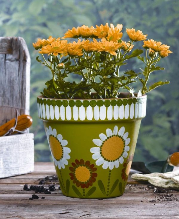 vackert målade blomkrukor Idéer-för-att dekorera-solros