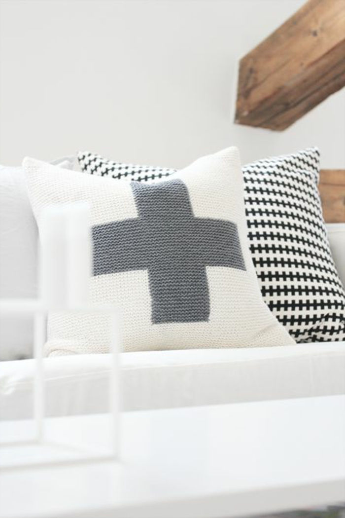 lepi modeli Pillow pletene, bela in siva Cross dekoracija črno-bel vzorec