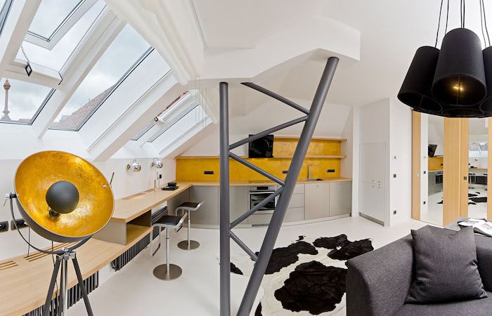 liten lägenhet ställa upp vackra idéer gul grå platt design päls soffa