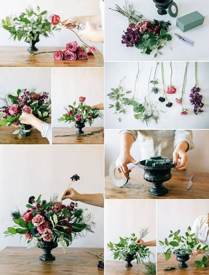 daro savo stalo apdailą, organizuoja gėles, rožes, kempinę, dekoruoja stalą
