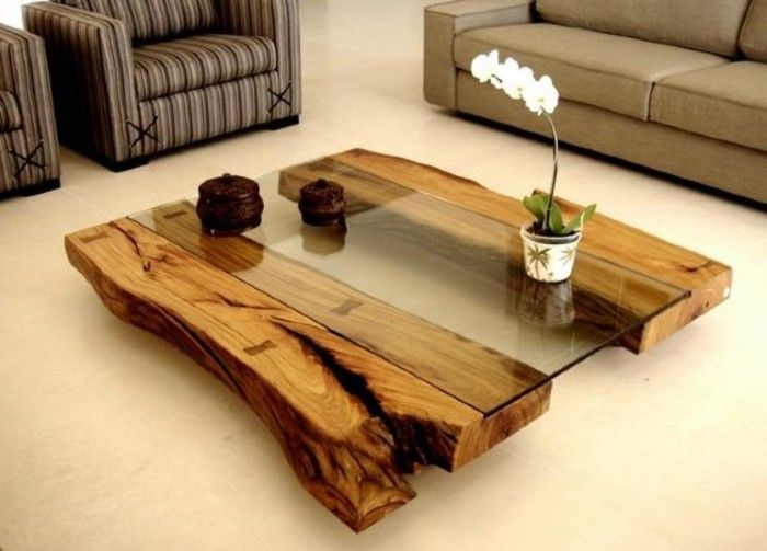 1-mobilier DIY creativ-wohnideen-masă de lemn și sticlă-gri-canapea