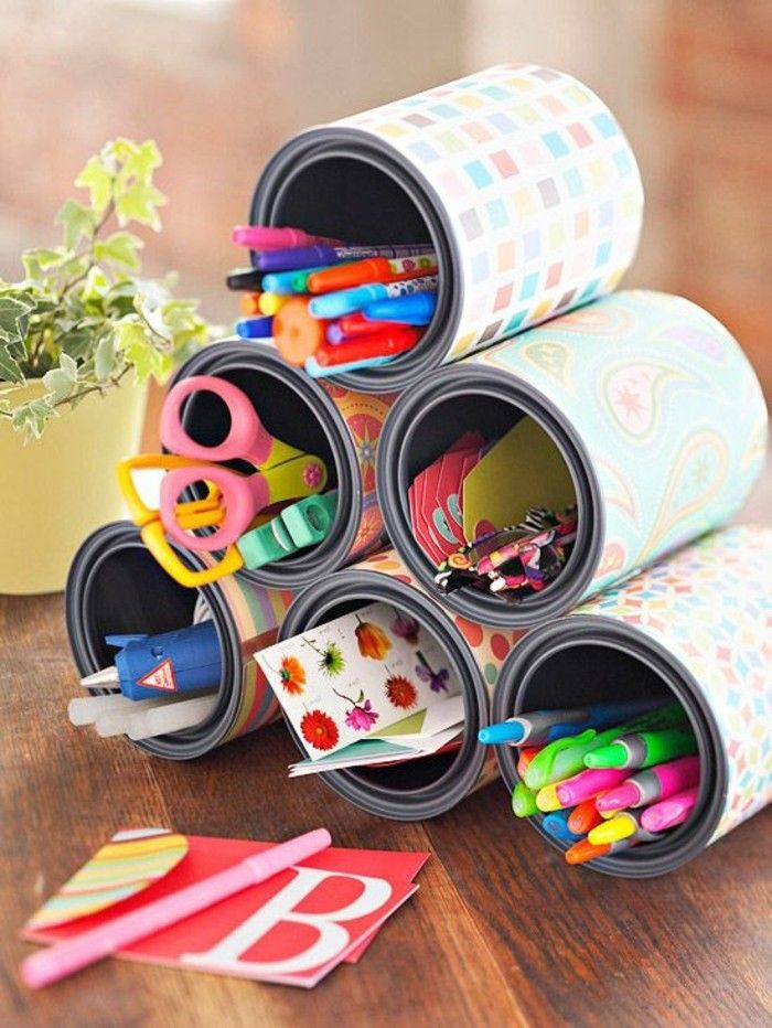1-make-kreativa hantverk idéer-konservburkar Colorful-papper-sax-pennor-stifehalter-själv