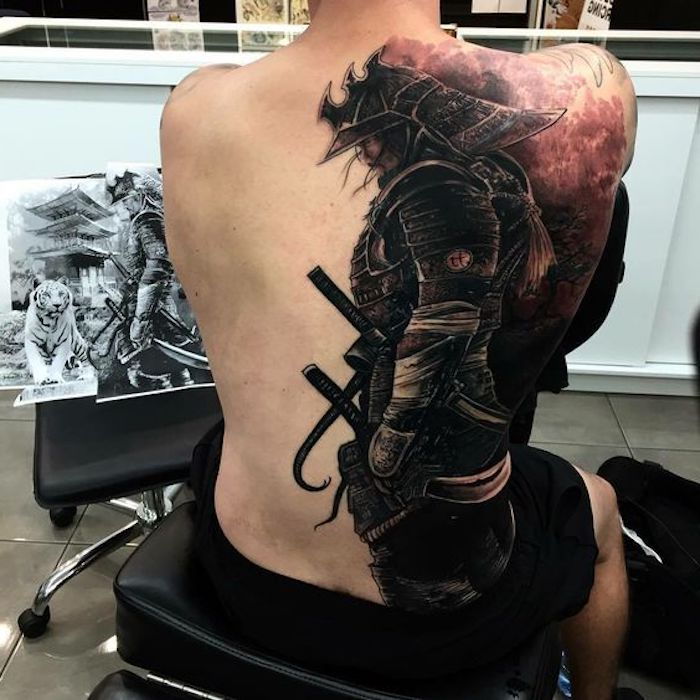 tatuaggio samurai, disegno, tigre, schiena, tatuaggio schiena