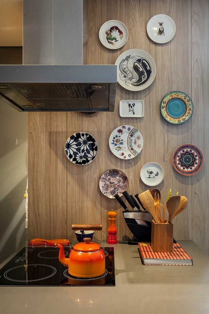 11 Kjøkken dekorere tekanne-orange-plate ovn-Wanddeko-kniv-skje-Buch