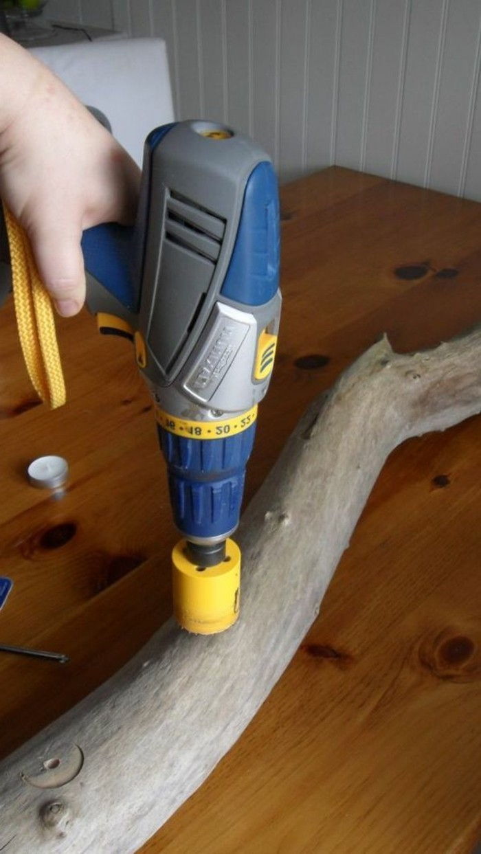 14 Driftwood-ast drill lemn-de masă-braț-sfeșnic-lumânare-diy