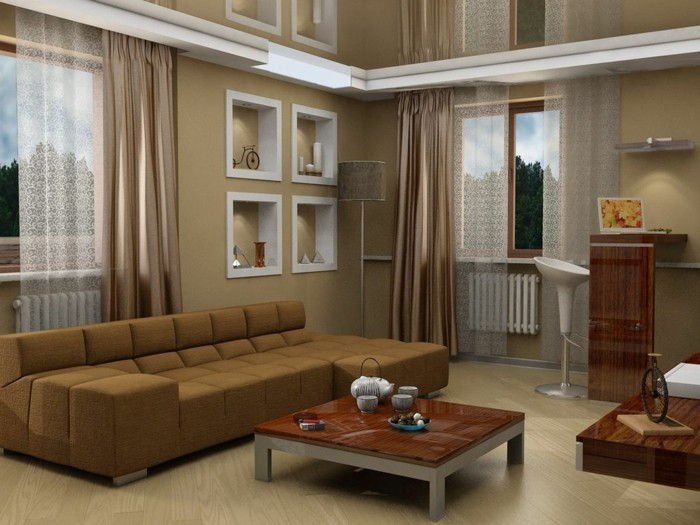 1wanddekowohnzimmer-modern kanepe uzun perde-bej-ve-kahverengi