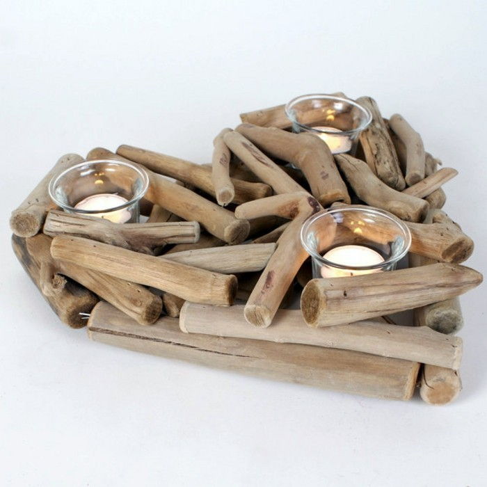 3-Driftwood-Tinker-inima-sfeșnic-cu-trei lumânări-tischdeko-diy