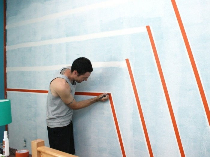 3ecken-ve-kenarları-için-duvara tasarım ile renkli-ressam bant-sopa-diy-wanddeko