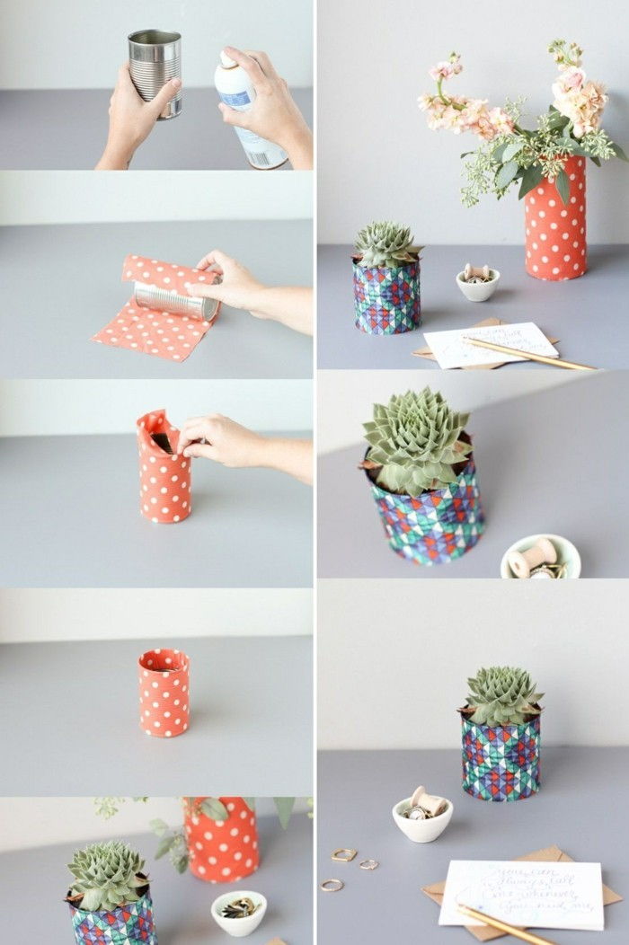 4-kreatívne-Bastelideen-tin-farebný papier a ceruzka-kvetinovo-zelená rastlina sprej