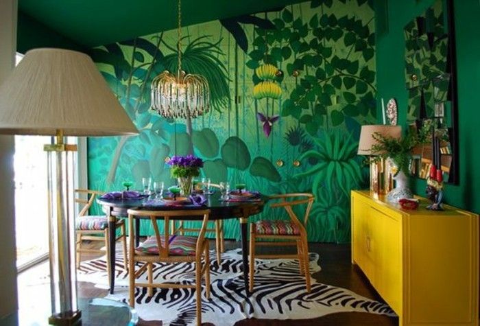 4feng shui färg dining-mönster wallpaper-grön naturliga motiv mattan-tier automotive-soft-ljus Stehlampe-trägolv-gul-skåp