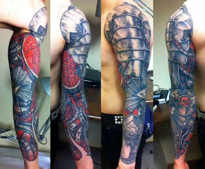 tatuaje șabloane bărbați, om cu tatuaj cu maneci colorate