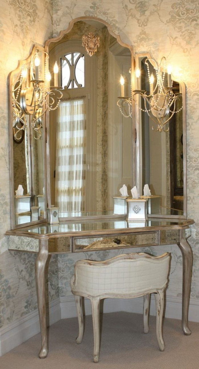 5-tualetinis staliukas-indaujos Retro smėlio tapetai veidrodis su apšvietimu